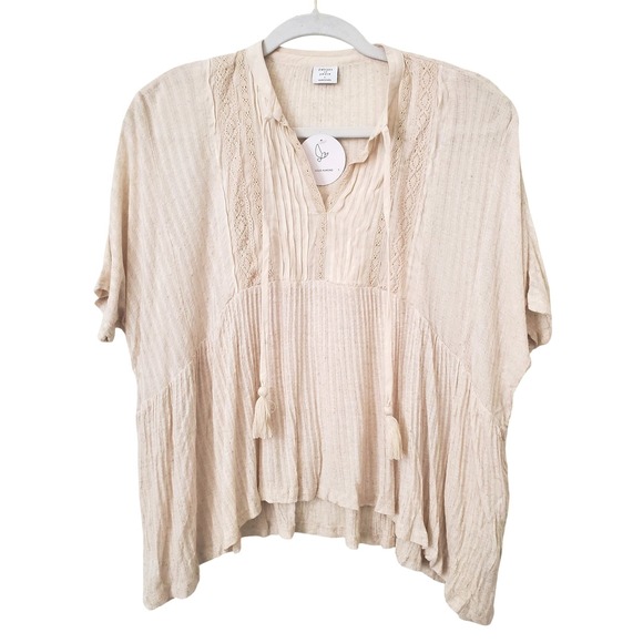 Patrons of Peace Tops - NWT Patrons of Peace Womens Tassels Lace Trim VNeck Top Size S Bohemian Babydoll